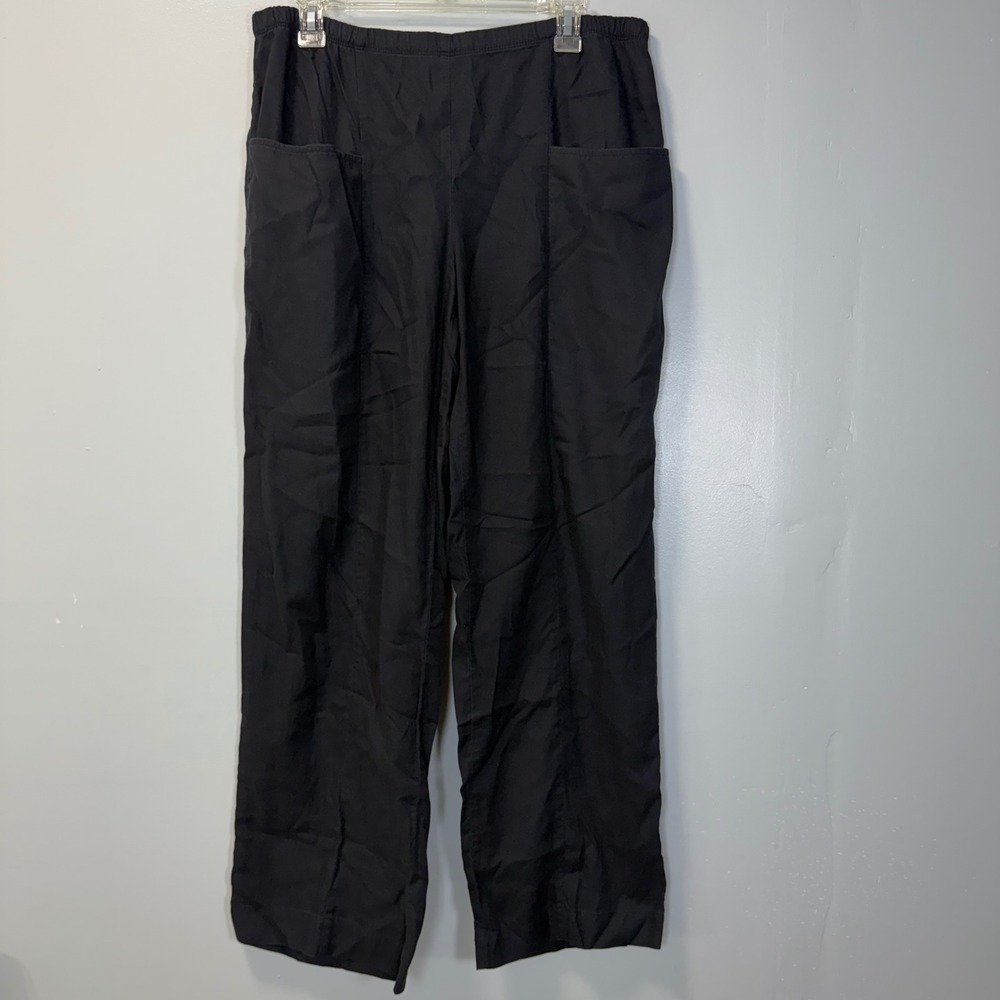 Pure Jill J Jill Womens Black Tencel Cotton Wide Leg Elastic Waist Pants M